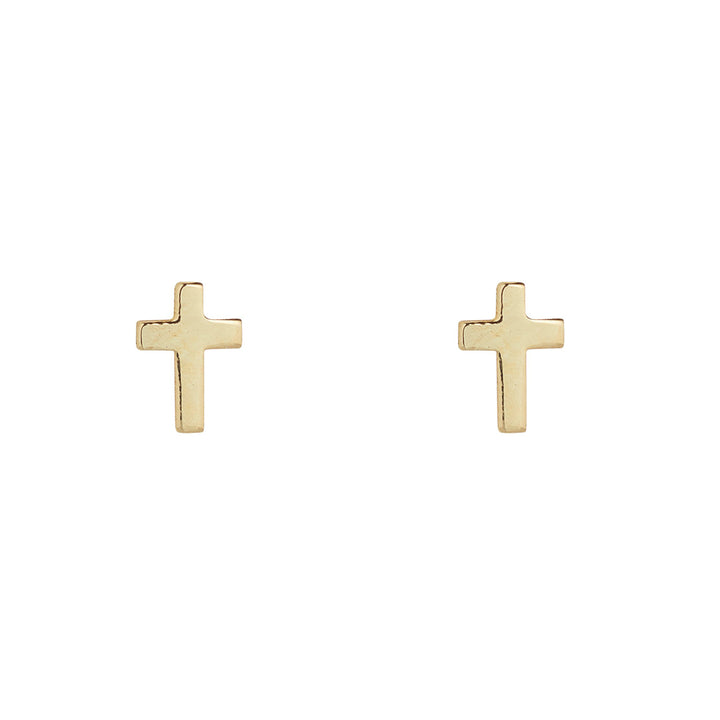 9ct gold cross stud earrings on white background