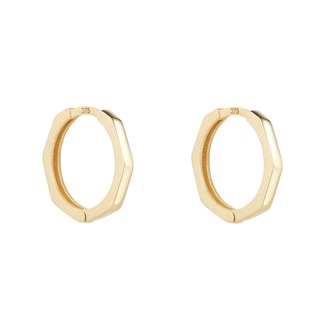 9ct gold bamboo design huggie earrings on white background