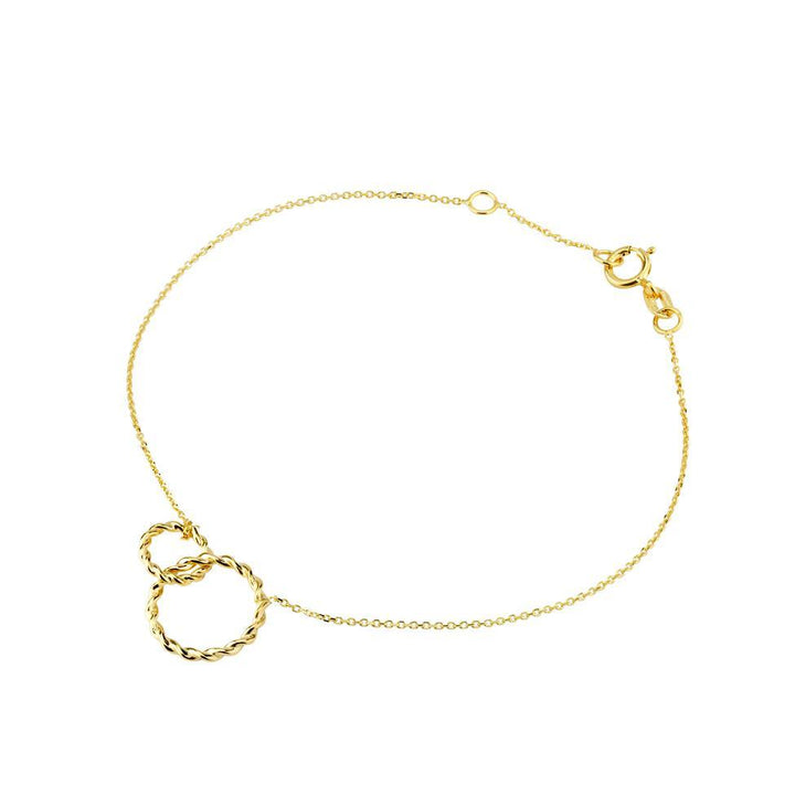 9ct gold rope interlocking circle bracelet on white background