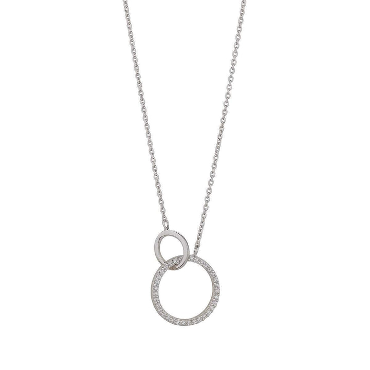  Interlocking Circle Necklace in silver on white background