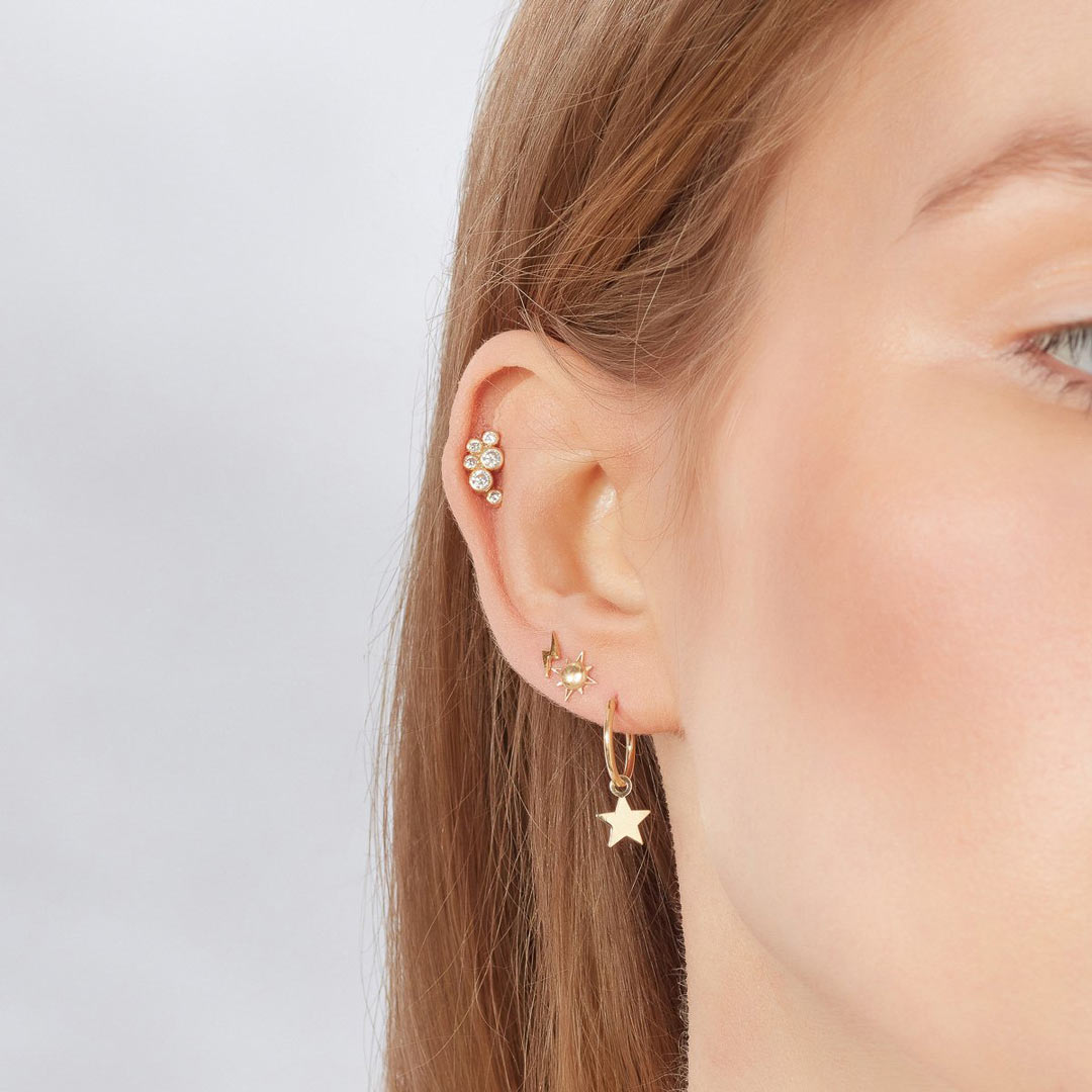 9ct Gold Lightening Bolt Stud Earring