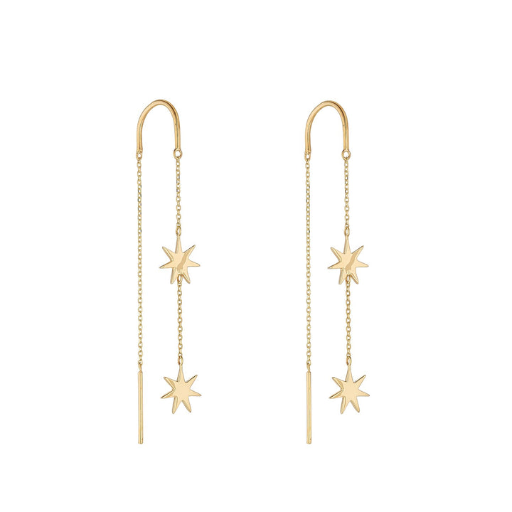 Gold Double Star Pull Through Earring