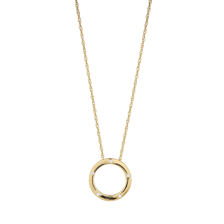 9ct gold cz screw set open circle pendant on white background