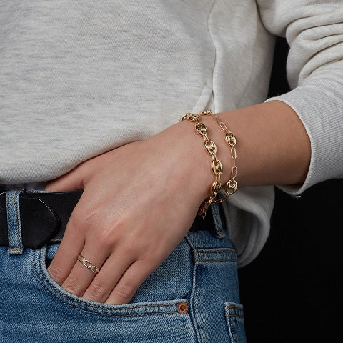 model wearing Gold Plated Oval Link Chain Bracelet