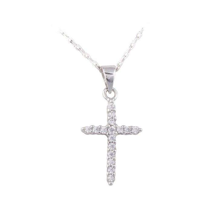cz set silver cross pendant on white background