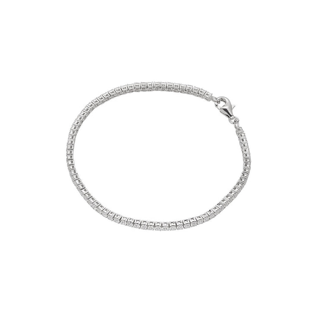 silver 2mm claw set tennis bracelet on white background