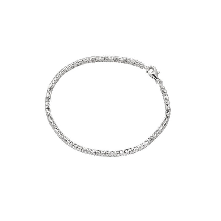 silver 2mm claw set tennis bracelet on white background