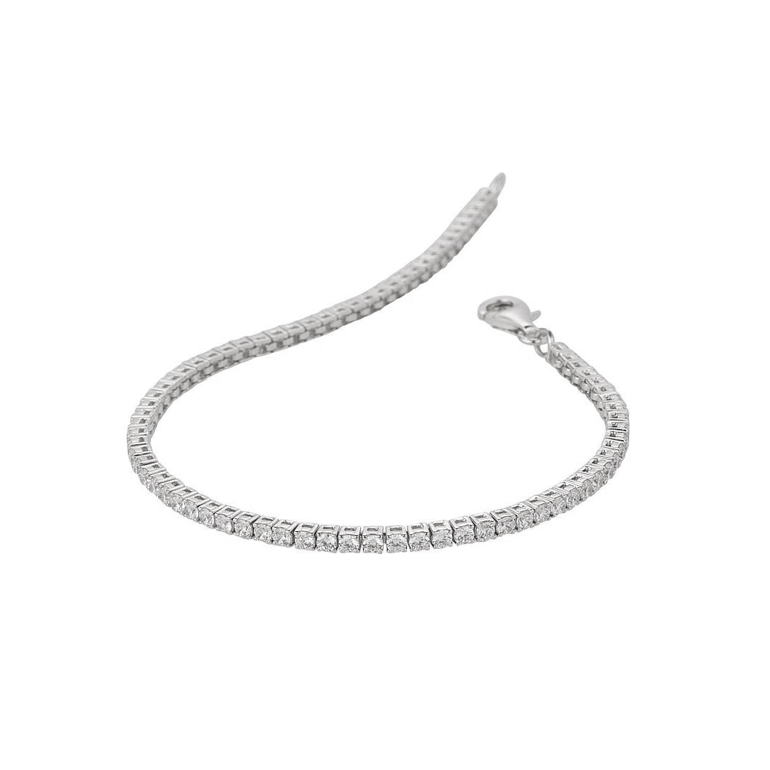 sterling silver 2mm Swarowski Cz crystal tennis bracelet with the open lobster catch