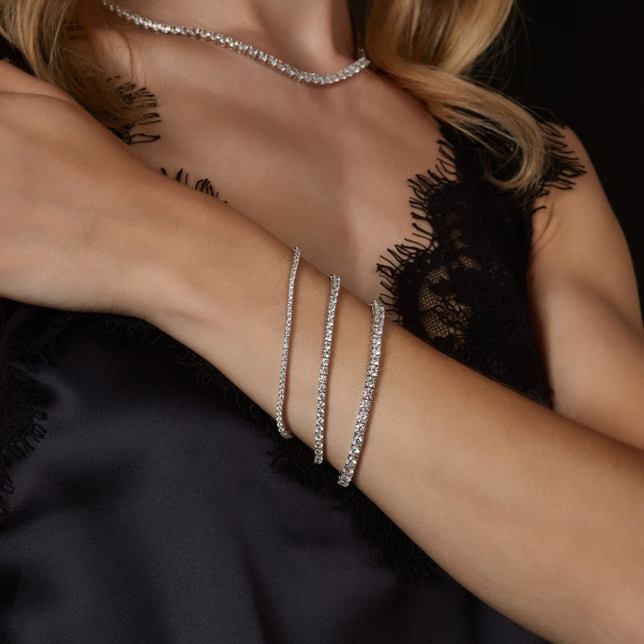 tennis bracelets on a model's wrist