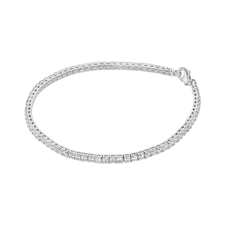white gold cubic zirconia tennis bracelet on white background