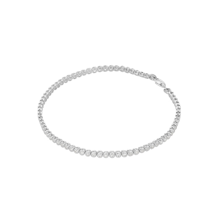 white gold 1mm cz rubover tennis bracelet on white background