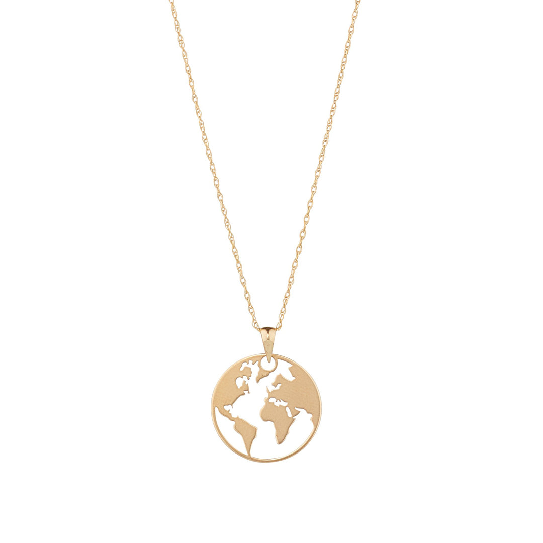 9ct gold map of the world pendant on white background