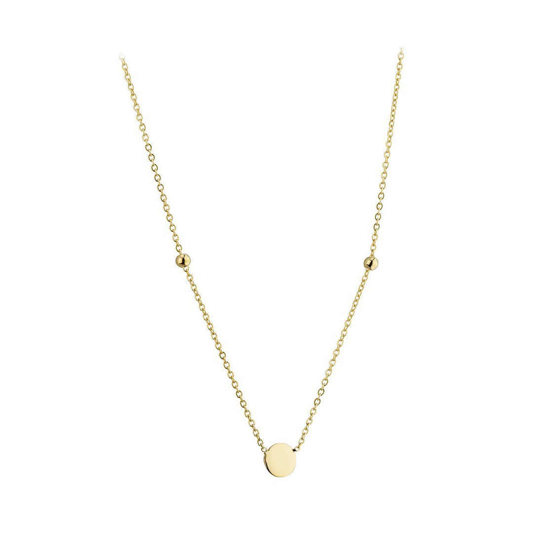 9ct gold small circle disc necklace on white background